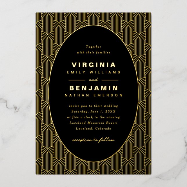 Invitation En Aluminium Mariage noir géométrique (Recto)