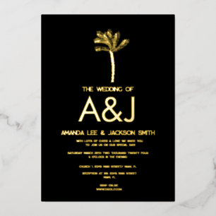 Invitation En Aluminium Mariage noir minimaliste Gold Palm Tree