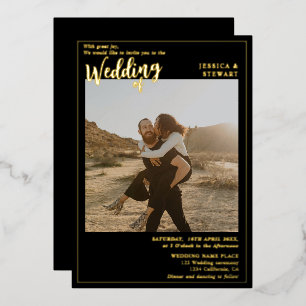 Invitation En Aluminium Mariage noir moderne en gras