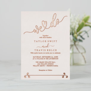Invitation En Aluminium Mariage "Nous Disons Oui" au rose poudré et à la f