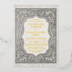 Invitation En Aluminium Mariage Occidental Cuir Outil Pays Or