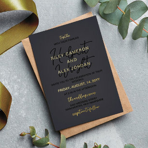Invitation En Aluminium Mariage Onyx Gris & Or avec les parents