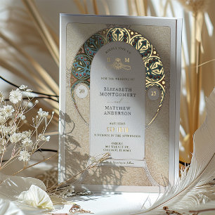 Invitation En Aluminium Mariage Or Art Nouveau Art Déco Mucha Bleu Or