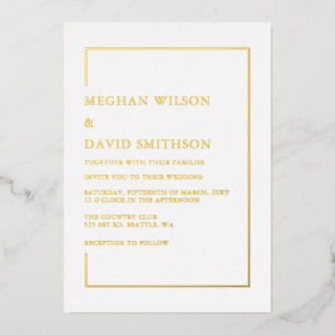 Invitation En Aluminium Mariage or blanc simple et élégant