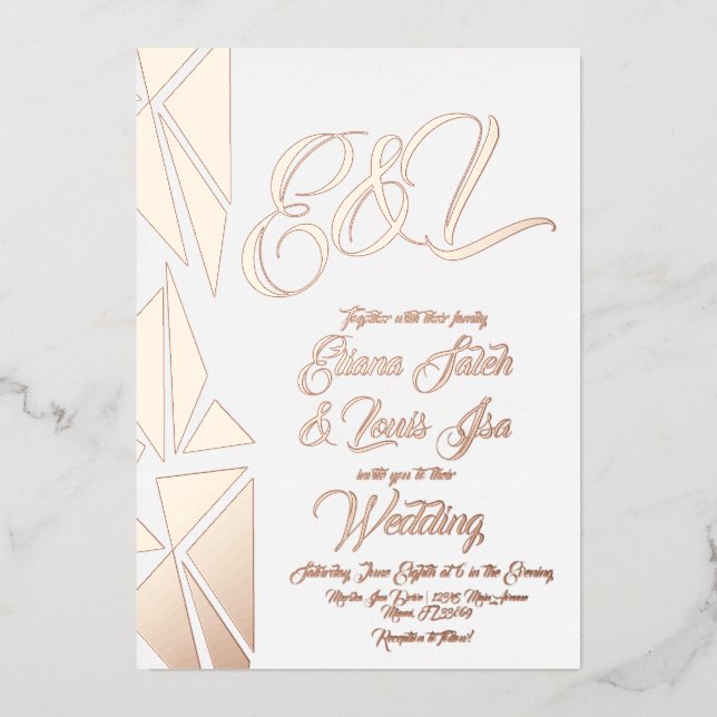 Invitation En Aluminium Mariage or flush de géométrie en relief (Recto)