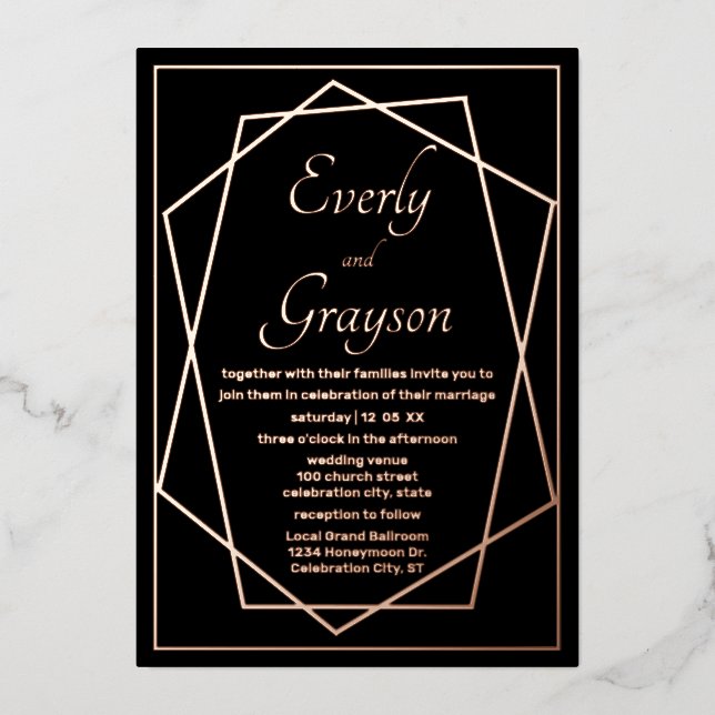 Invitation En Aluminium Mariage Or Rose de cadre Abstrait géométrique pour (Recto)