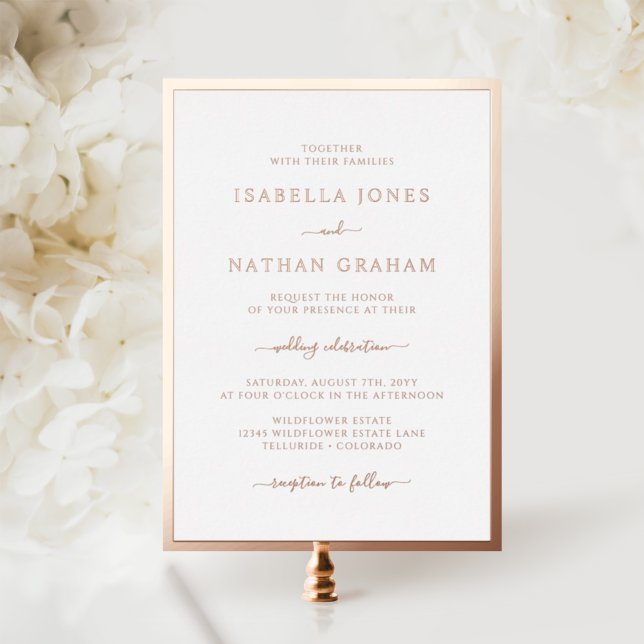 Invitation En Aluminium Mariage or Rose simple (Créateur téléchargé)