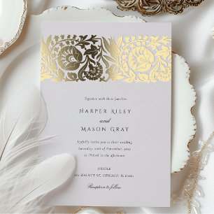 Invitation En Aluminium Mariage Ornemental Floral Rose Pâle Doré