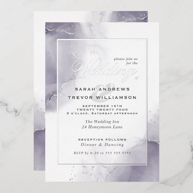 Invitation En Aluminium Mariage Pale Plum Argent Abstrait (Recto/Verso)