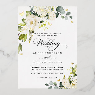 Invitation En Aluminium Mariage Papillon Floral Ivoire Or 