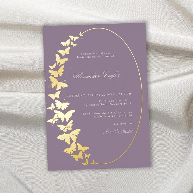Invitation En Aluminium Mariage papillon Lavande Élégant Bohème Or (Créateur téléchargé)