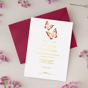 Invitation En Aluminium Mariage Papillon Orange Brûlé Doré