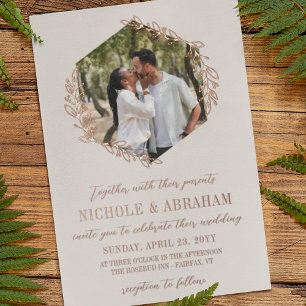 Invitation En Aluminium Mariage photo Alabaster Hexagon Rose Gold Wreath