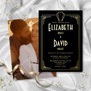 Invitation En Aluminium mariage Photo Art Déco Des Années 1920 Noir Et Bla