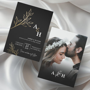 Invitation En Aluminium Mariage photo Black Real Foil