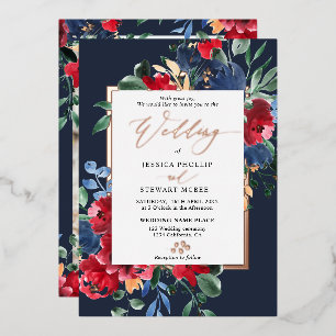 Invitation En Aluminium Mariage photo bordeaux marine floral or script