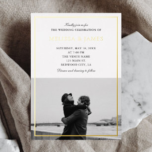 Invitation En Aluminium Mariage Photo de calligraphie classique Blanc