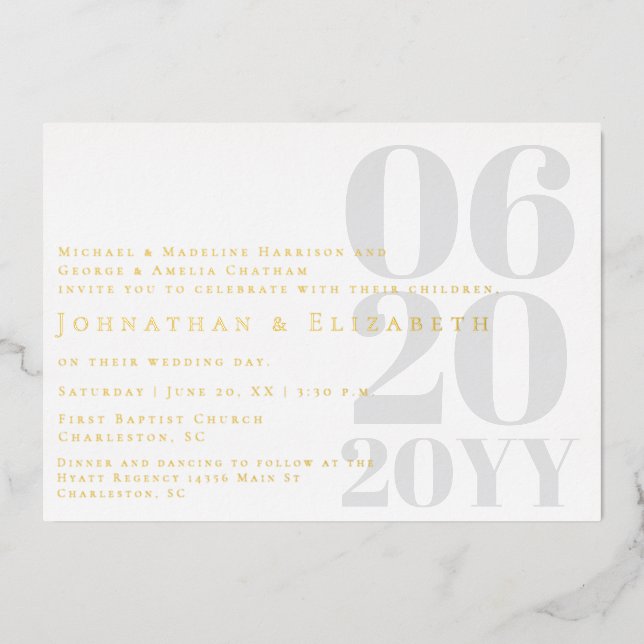 Invitation En Aluminium Mariage photo de type Gras minimaliste blanc (Recto)