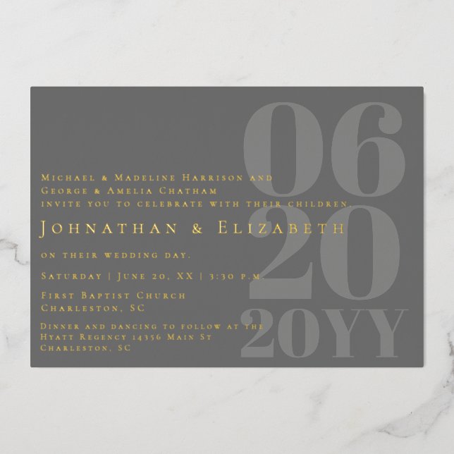 Invitation En Aluminium Mariage photo en typographie grise minimaliste et  (Recto)