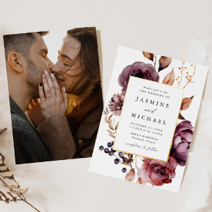 Invitation En Aluminium Mariage Photo Floral Automnal Marsala Rustique