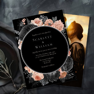 Invitation En Aluminium Mariage photo gothique vintage noir blush FOIL