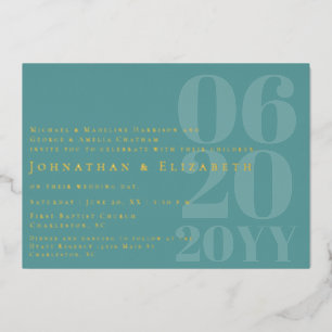 Invitation En Aluminium Mariage photo minimaliste gras de couleur sarcelle