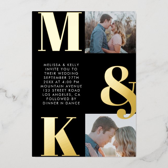 Invitation En Aluminium Mariage photo minimaliste moderne Gras Monogramme (Recto)