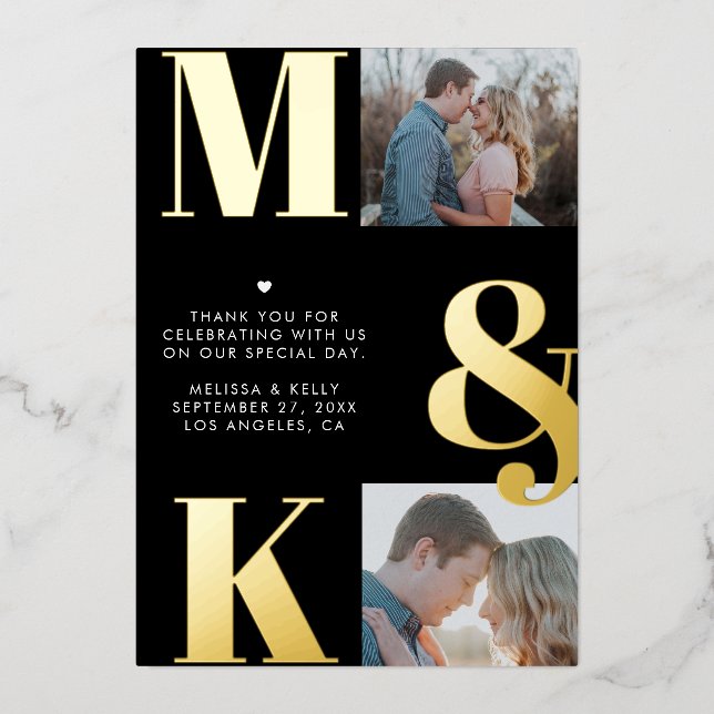 Invitation En Aluminium Mariage photo minimaliste moderne Gras Monogramme (Recto)