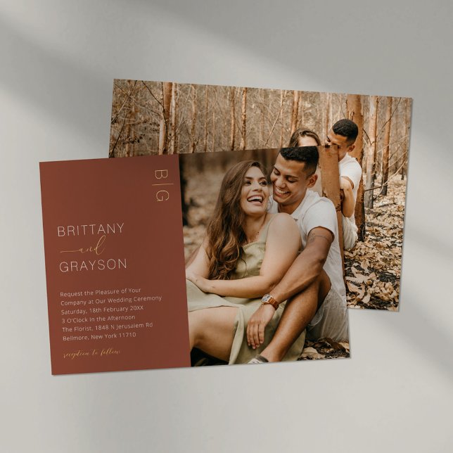 Invitation En Aluminium Mariage photo moderne Burnt Orange 2 (Créateur téléchargé)