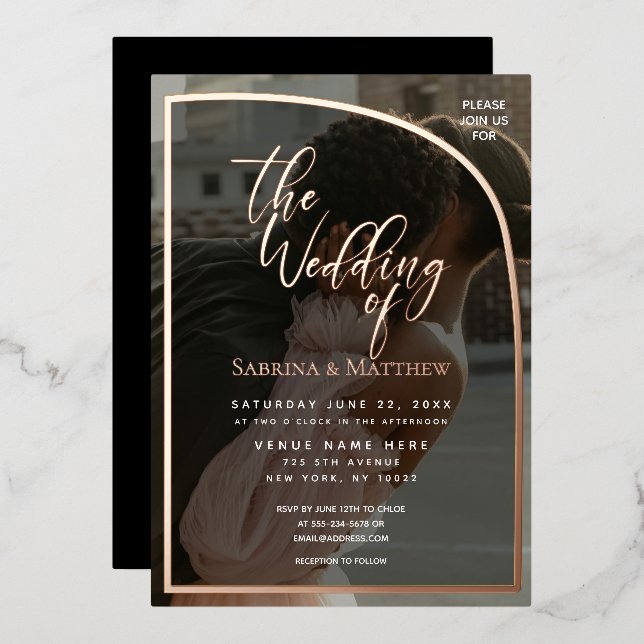 Invitation En Aluminium Mariage photo moderne demi-arc (Recto/Verso)