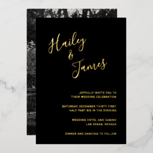 Invitation En Aluminium Mariage photo moderne Elegant simple noir et or