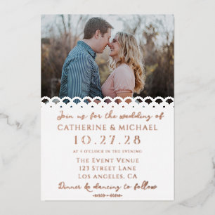 Invitation En Aluminium Mariage photo moderne Elegant White Lace