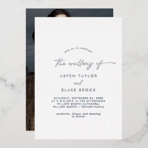 Invitation En Aluminium Mariage photo moderne Silver Foil
