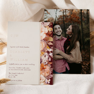 Invitation En Aluminium Mariage photo monogramme floral automnal burgundy