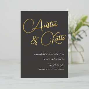 Invitation En Aluminium Mariage photo noir Gold surdimensionné Script Mini
