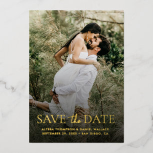 Invitation En Aluminium Mariage photo personnalisé d'or moderne Enregistre