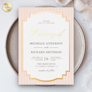 Invitation En Aluminium Mariage Photo Rayé Pastel Classique Pêche Or