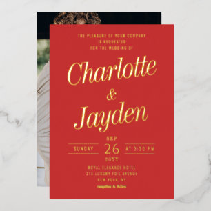 Invitation En Aluminium Mariage photo Red Elegant Foil Script
