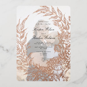 Invitation En Aluminium Mariage photo rose Gold Flower Wreath Emerald