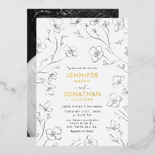 Invitation En Aluminium Mariage photo simple noir et blanc Gold Foil Invit