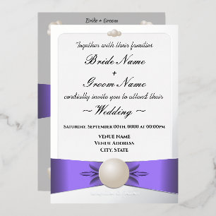 Invitation En Aluminium Mariage photo Sleek Lavender & Silver Pearl Ribbon