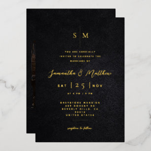 Invitation En Aluminium Mariage photo texture noir minimaliste moderne 