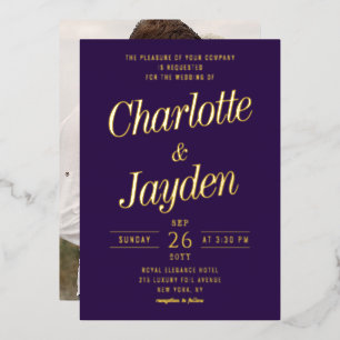 Invitation En Aluminium Mariage photo Violet Elegant Foil Script