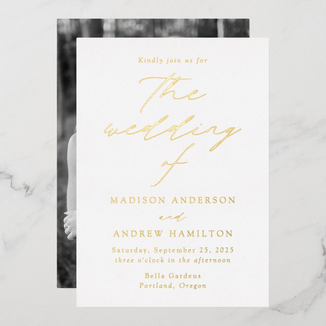Invitation En Aluminium Mariage photo White and Gold Modern Elegance (Recto/Verso)