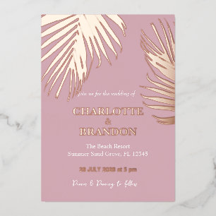Invitation En Aluminium Mariage Pink Gold Tropical Palm Leaf