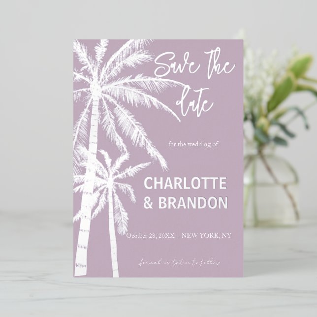 Invitation En Aluminium Mariage Plage de palmiers d'argent (Debout devant)