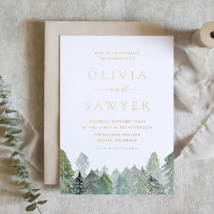Invitation En Aluminium Mariage QR Code de la forêt de conifères en hiver