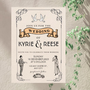 Invitation En Aluminium Mariage Rétro Noir & Blanc Vintage