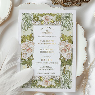 Invitation En Aluminium Mariage romantique Art nouveau aux roses roses