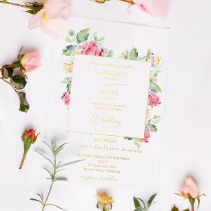 Invitation En Aluminium Mariage romantique aux roses en aquarelle rose pou